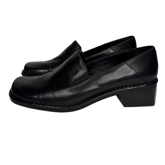 VTG Y2K Bandolino W 6.5M Black‎ Leather Square Toe Chunky Heel Loafer Academia - Picture 4 of 9